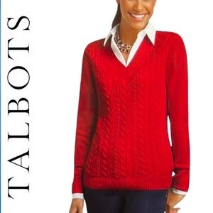 Talbots Red Cable V-Neck Sweater Size SP